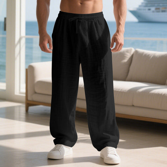 Herren lockere Sommerhose aus leichtem Leinenmaterial mit elastischem Bund und Seitentaschen