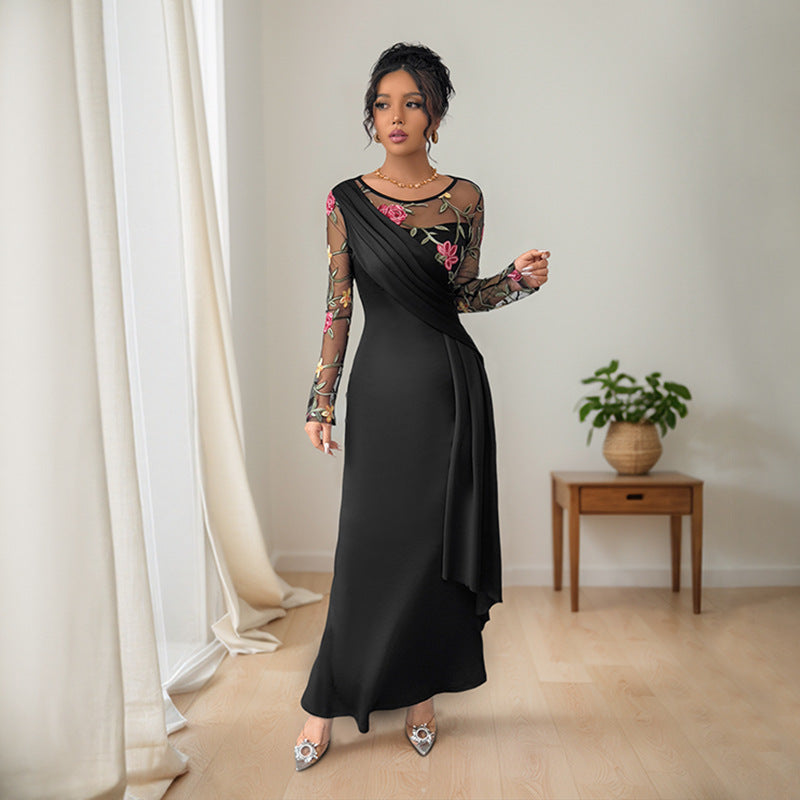 Damen Elegantes Wickelkleid mit floralem Mesh-Detail