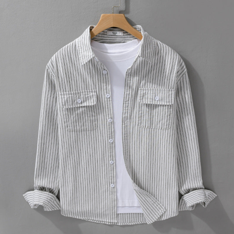 Herren Casual-Layering Hemdjacke im Streifenrelief aus leichtem Baumwolltwill mit zwei Klappbrusttaschen Shop Nory