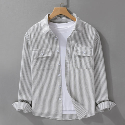 Herren Casual-Layering Hemdjacke im Streifenrelief aus leichtem Baumwolltwill mit zwei Klappbrusttaschen Shop Nory