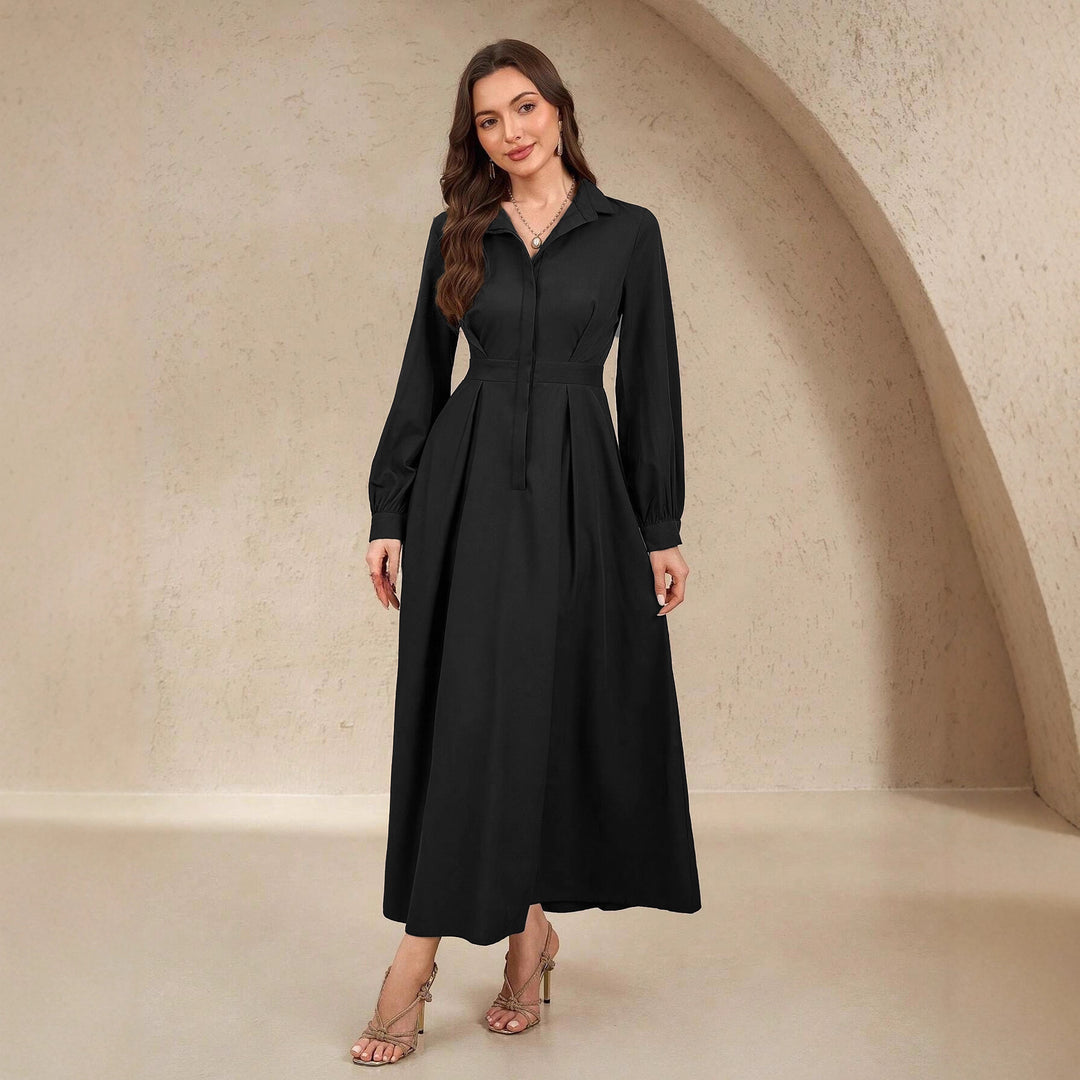 Damen nan langes Hemdblusenkleid mit Taillengürtel, verdeckter Knopfleiste und ballonärmeln Shop Nory