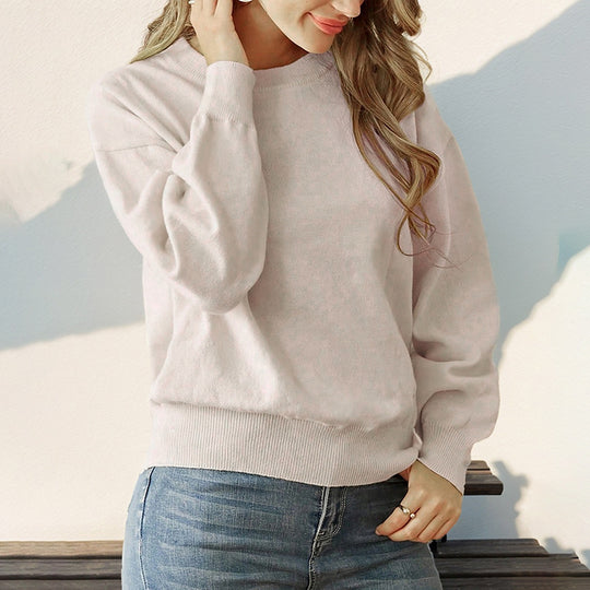 Damen Lockerer Rundhals-Pullover mit überschnittener Schulter und Rippbund Shop Nory