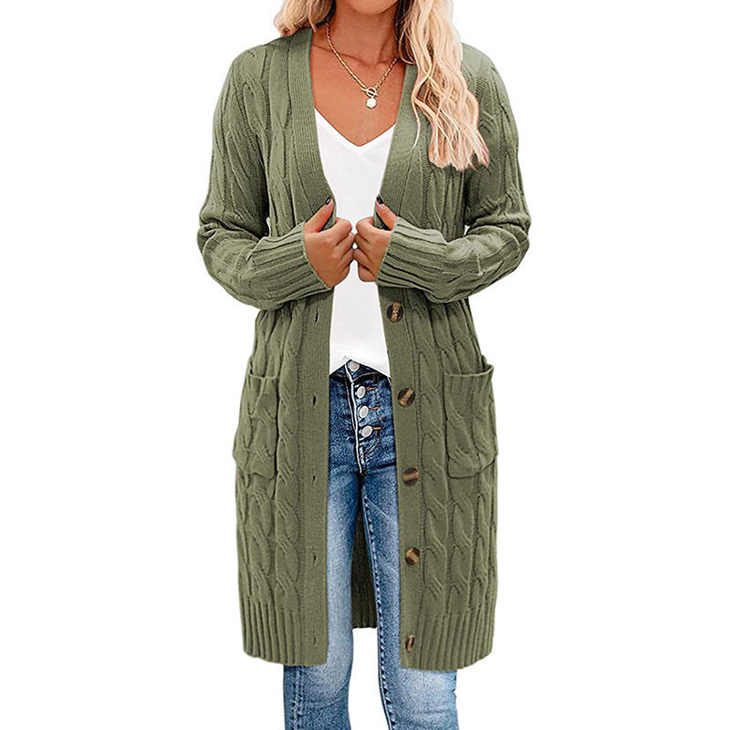 Damen Grobstrickcardigan mit Taschen und Knopfdetails Shopnory