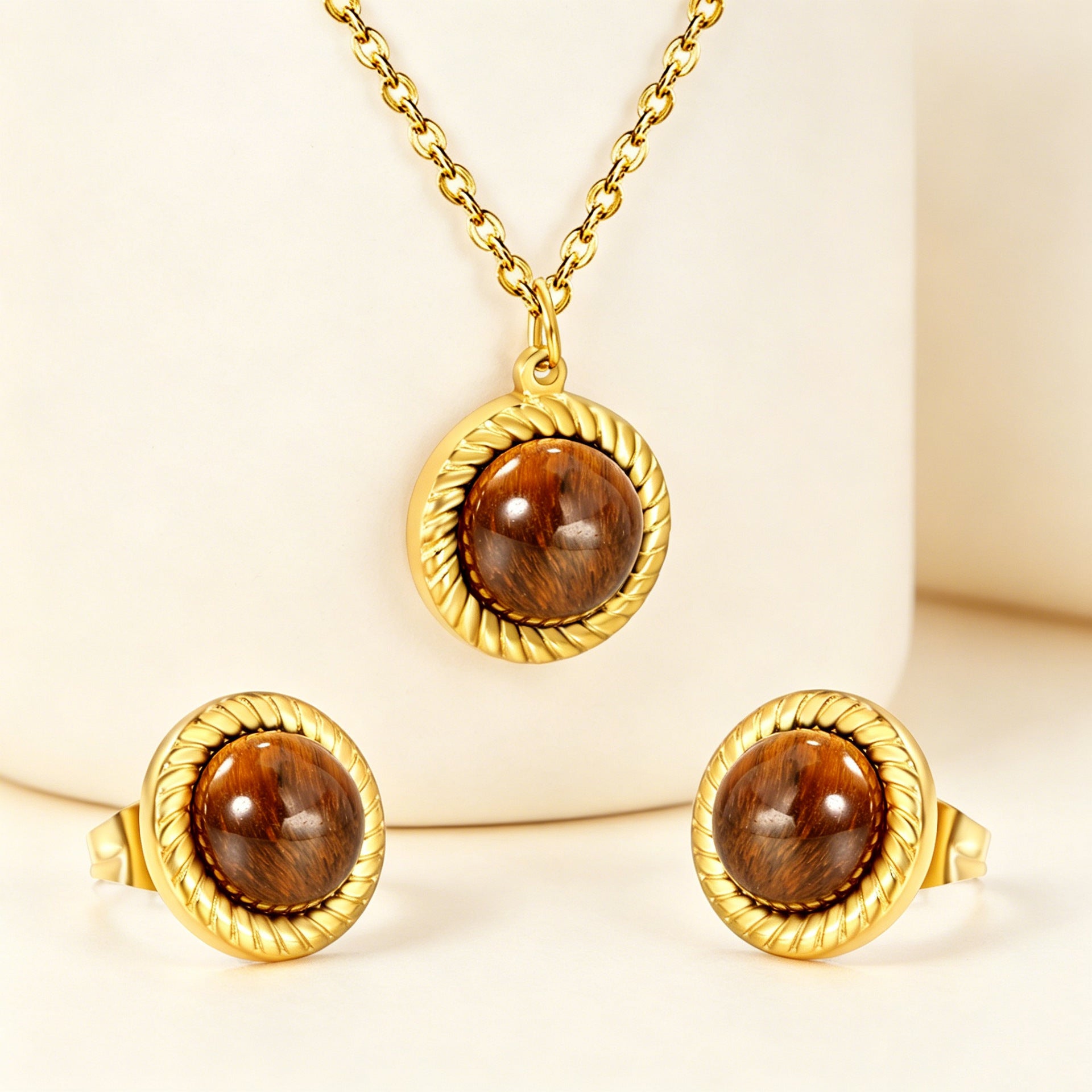 Damen Schmuckset mit hochwertigem Tigerauge-Anhänger und handgefertigten Details Shop Nory