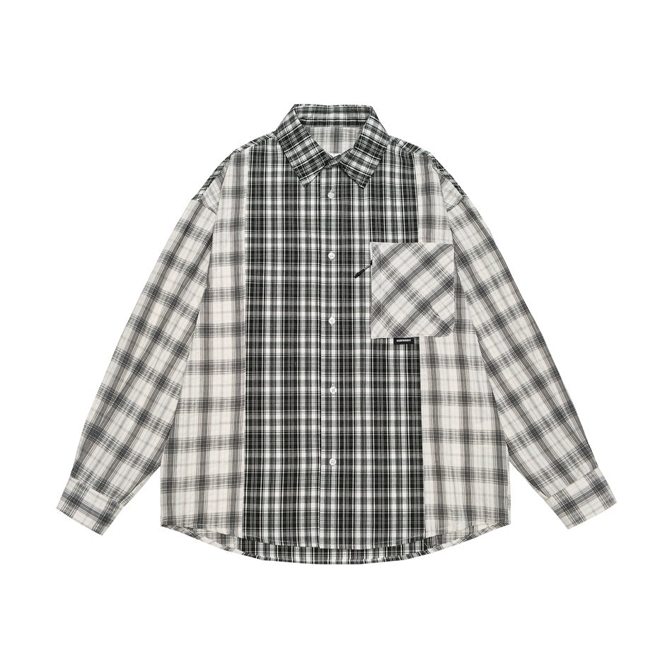 Unisex Kariertes Overshirt im Patchwork-Look mit Brusttasche Shop Nory