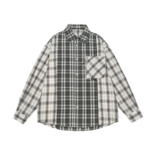 Unisex Kariertes Overshirt im Patchwork-Look mit Brusttasche Shop Nory