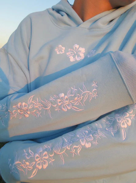 Damen Kapuzenpullover mit floralem Stickereien und bedrucktem Kapuzenfutter Shop Nory