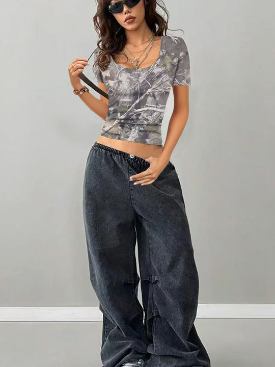 Damen Camouflage T-Shirt mit modischem V-Ausschnitt Shopnory