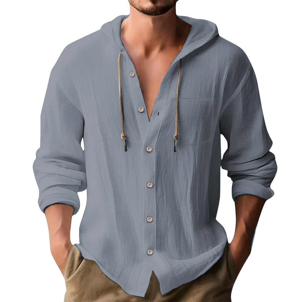 Herren lässiges Kapuzenshirt mit Knopfleiste und praktischen Taschen