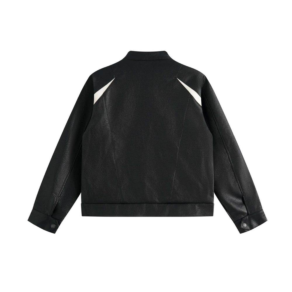 Unisex Boxy-Colorblock-Bomberjacke aus Lederoptik mit hohem Stehkragen Shop Nory