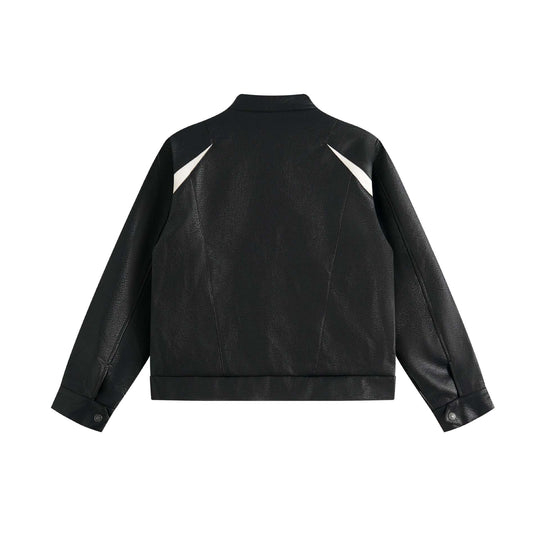 Unisex Boxy-Colorblock-Bomberjacke aus Lederoptik mit hohem Stehkragen Shop Nory
