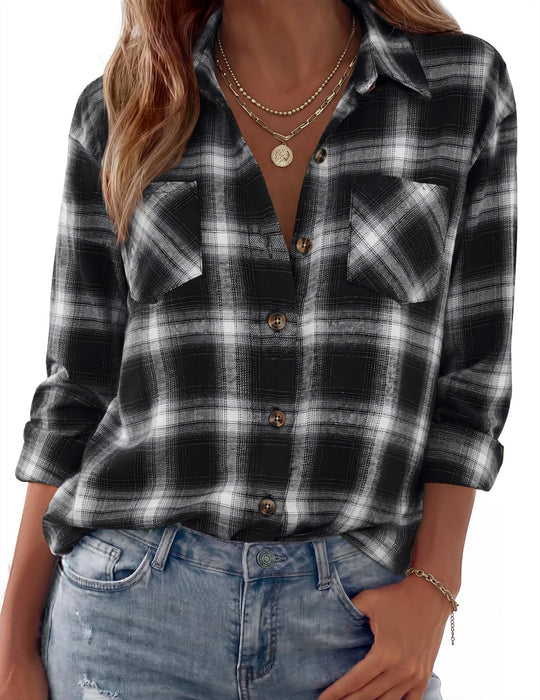 Damen Karierte Oversize-Hemdjacke aus Flanell mit Brusttaschen Shop Nory
