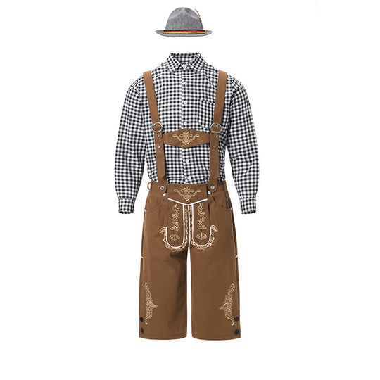 Herren nan bayerisches Trachten-Set Kniebundhose mit besticktem Vorderspiegel und verstellbaren Hosenträgern Shop Nory