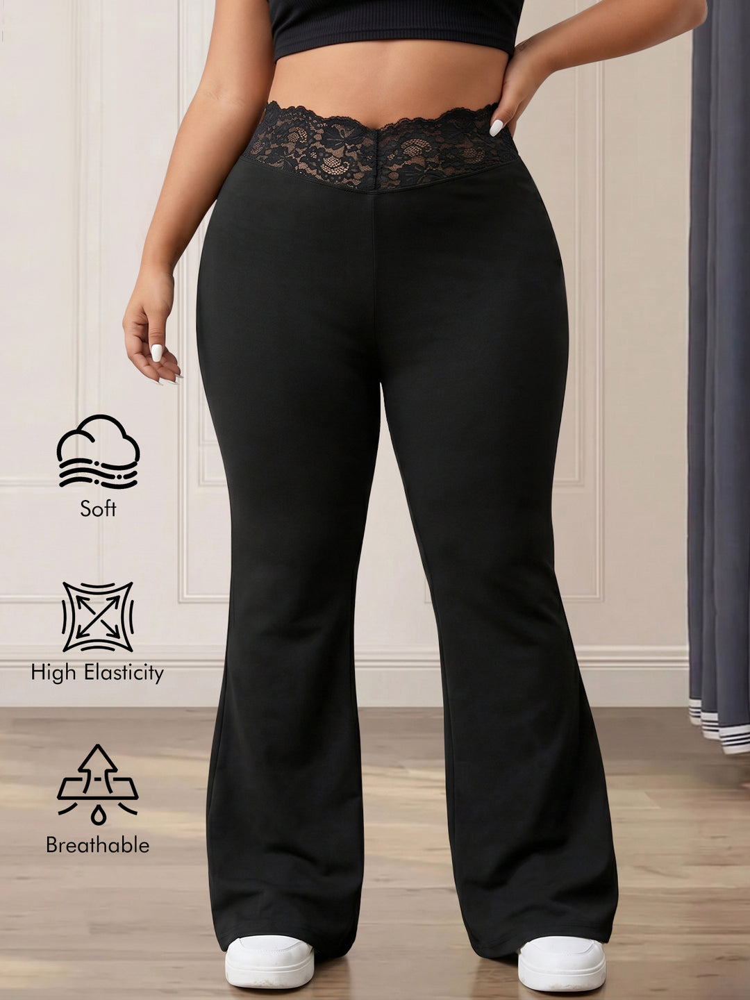 Damen Schlaghose mit hohem Spitzenbund, atmungsaktivem Stretch und sculptendem Sitz Shopy Nory