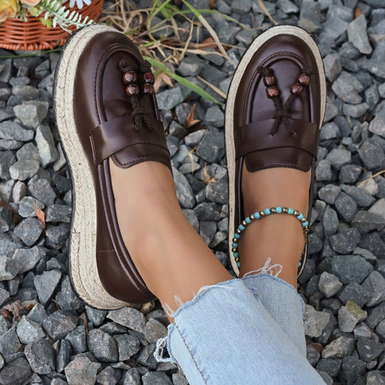 Damen Espadrilles mit modischer Schnürung und geflochtenem Boden