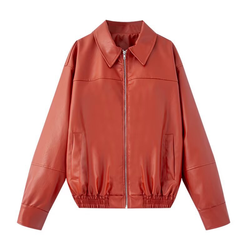 Damen Kurzjacke aus Kunstleder im Oversized-Bomberstil mit Hemdkragen und elastischem Saum Shop Nory