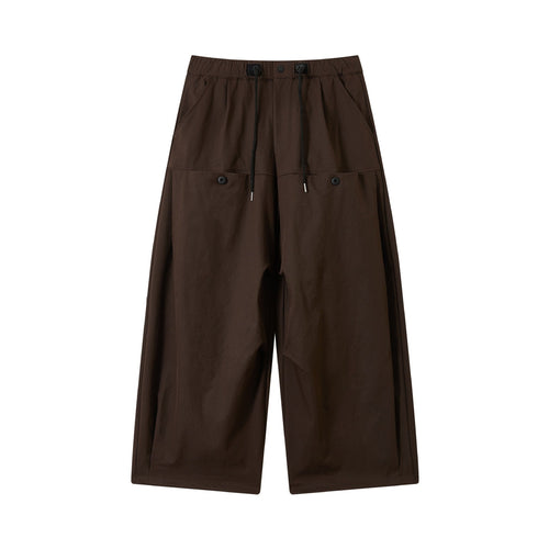 Damen weite verkürzte Bundfaltenhose mit Tunnelzug und Cargotaschen Shop Nory