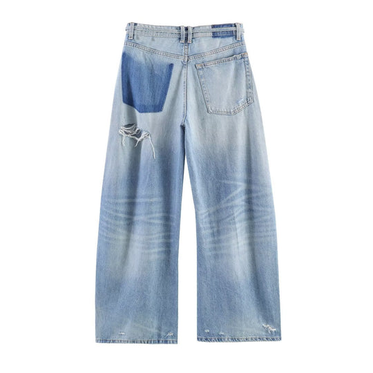 Damen Weite Jeans im Destroyed-Look mit verstellbarem Bund Shopnory