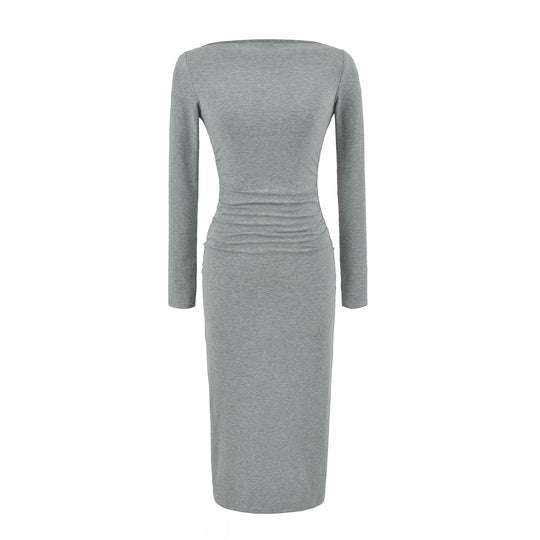 Damen Figurbetontes Midikleid mit Raffung und U-Boot-Ausschnitt Shop Nory