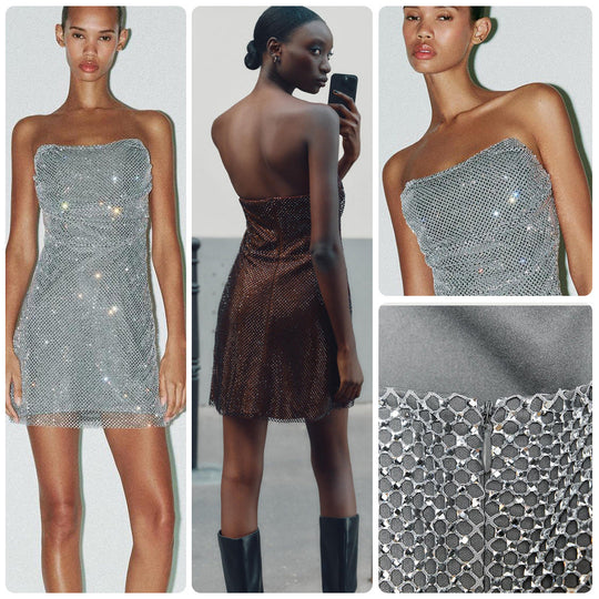 Damen Glitzerndes Cocktailkleid mit schulterfreiem Design und funkelnden Pailletten