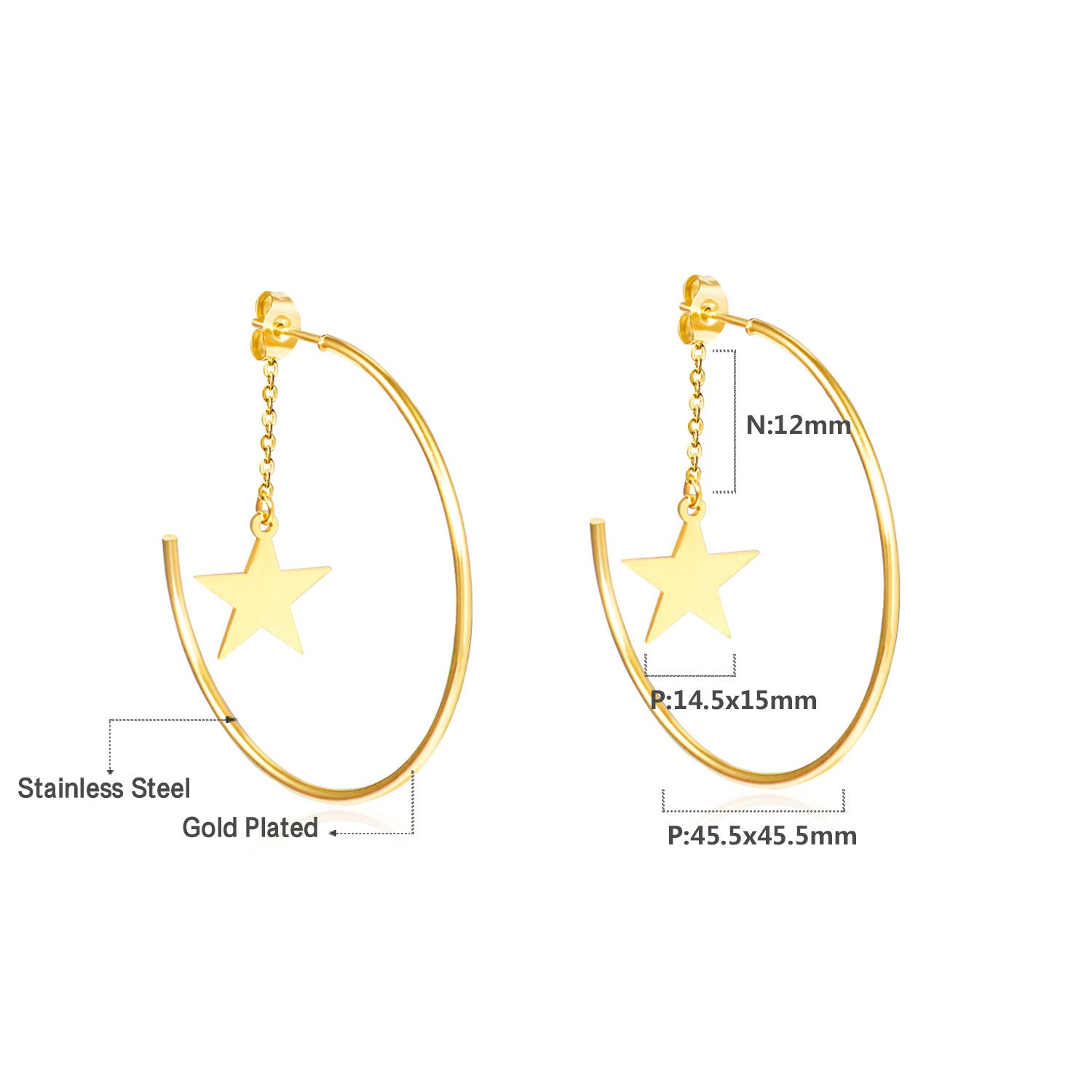 Damen Hängende Creolen mit strukturiertem Wellenmuster aus Edelstahl und hochwertiger Goldbeschichtung Shop Nory