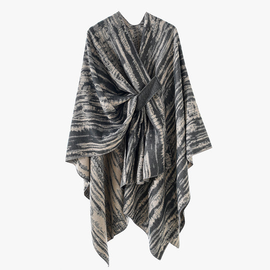 Damen Jacquard-Capeponcho mit dekorativem Bindegürtel und asymmetrischem Saum Shop Nory