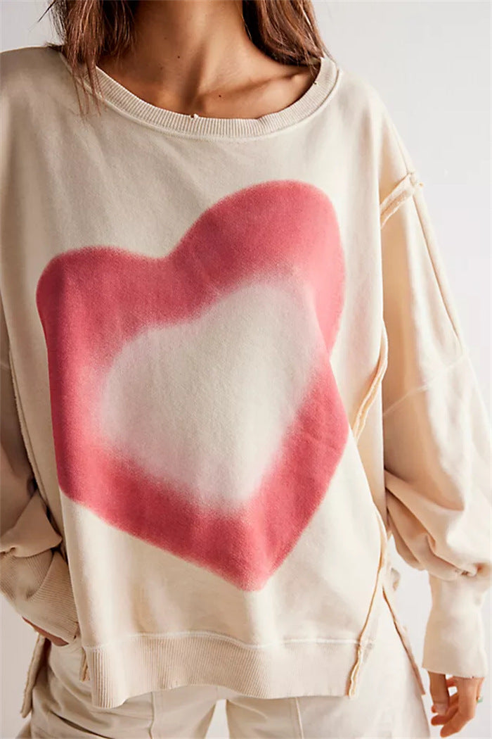 Damen oversized Sweatshirt mit Rüben-Print, ausgefransten Nahtakzenten und Daumenlochärmeln Shop Nory