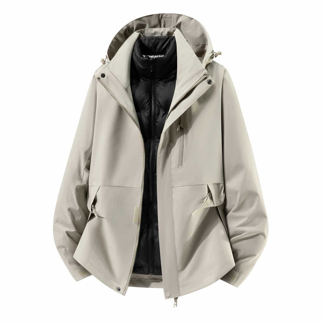 Herren Wasserfeste dreiteilige Winterjacke mit abnehmbarer Daunen-Innenjacke und Kapuze Shop Nory