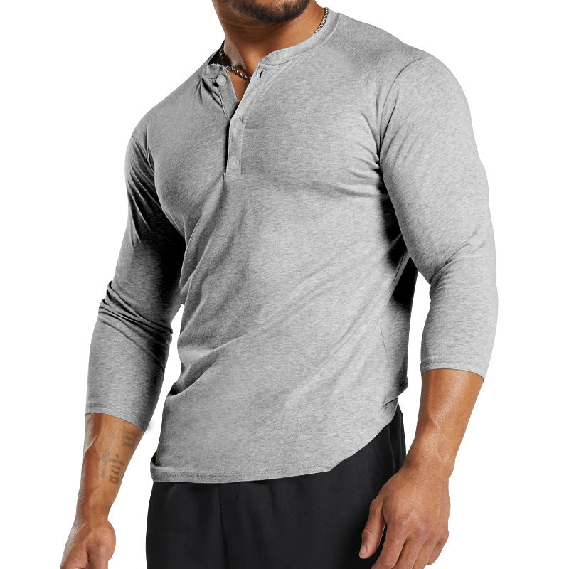 Herren Langarm-Henley-Shirt aus atmungsaktivem Baumwollmix mit Knopfdetails