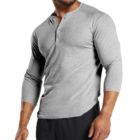 Herren Langarm-Henley-Shirt aus atmungsaktivem Baumwollmix mit Knopfdetails