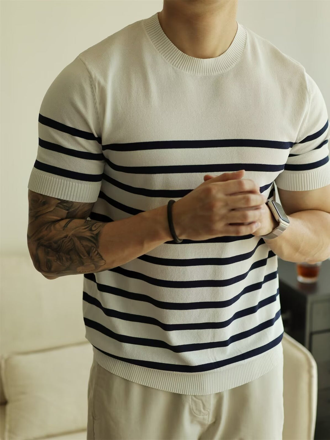 Herren Modischer gestreifter Strickpullover Shop Nory