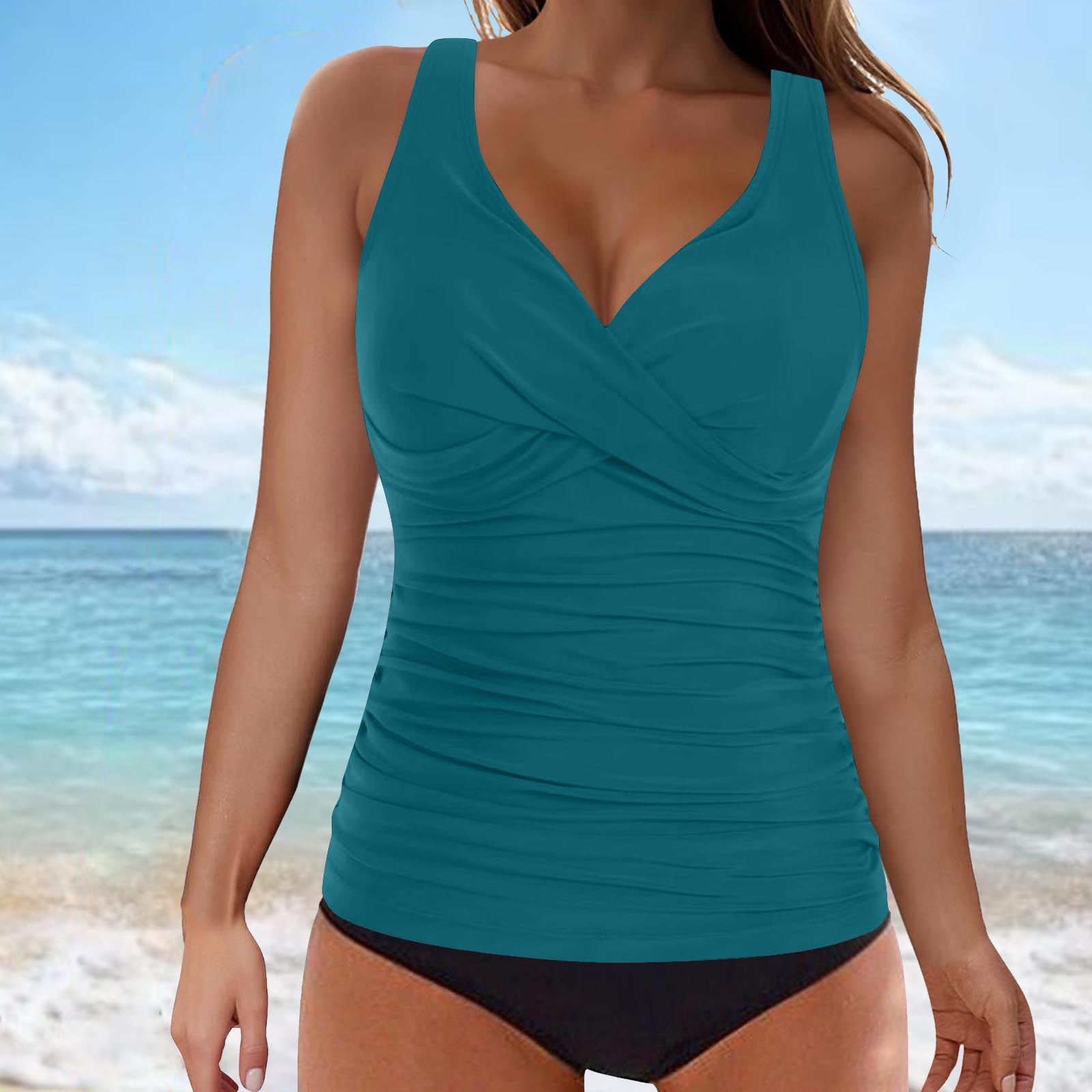 Damen elegantes Wickel-Badeoberteil mit Rüschen