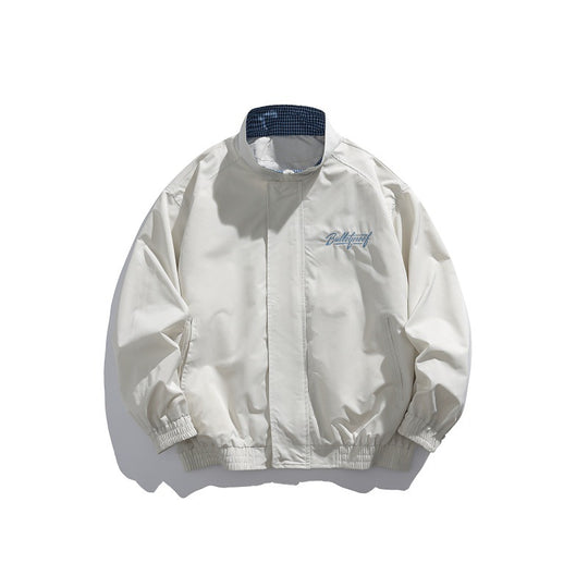 Unisex Leichte Boxy-Blousonjacke mit Stehkragen, elastischen Bündchen und gesticktem Brustdetail Shop Nory