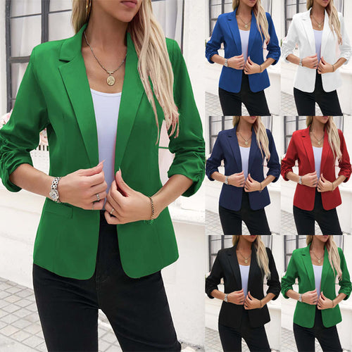 Damen Figurschmeichelnder Blazer mit gerafften Dreiviertelärmeln und schmalem Revers Shop Nory