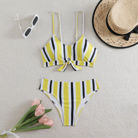 Damen Bandeau-Bikini mit verstellbaren Trägern und Knoten-Detail