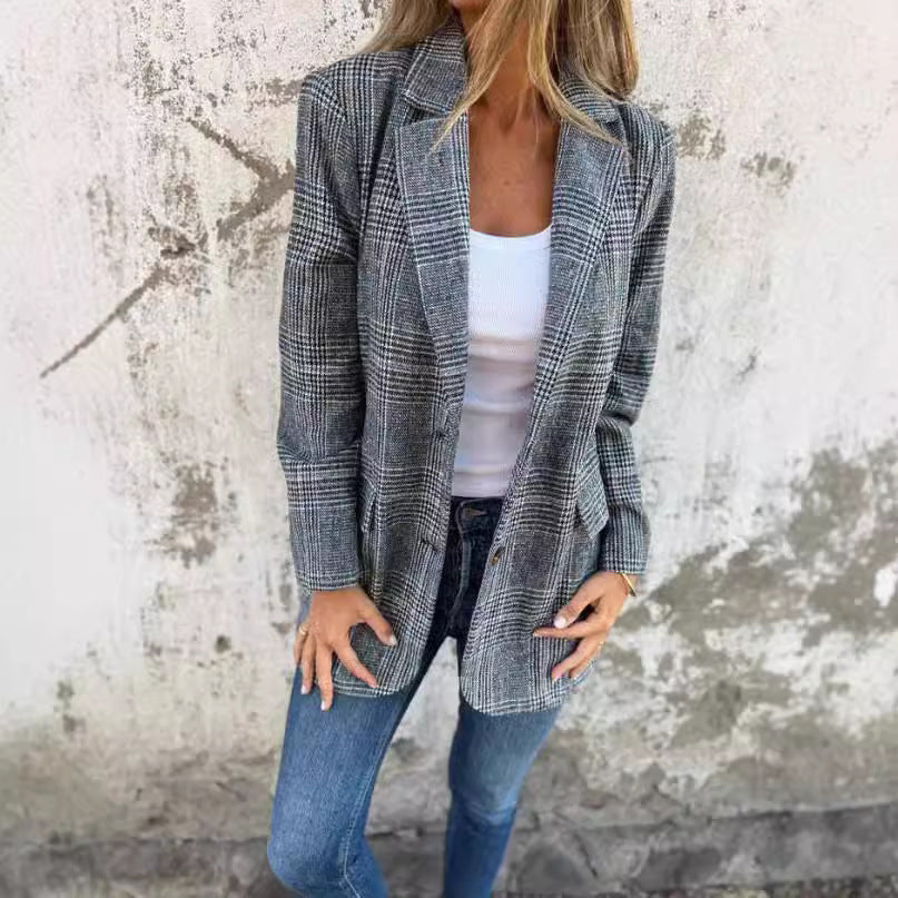 Damen nan oversized Karoblazer mit Reverskragen und aufgesetzten Taschen Shop Nory