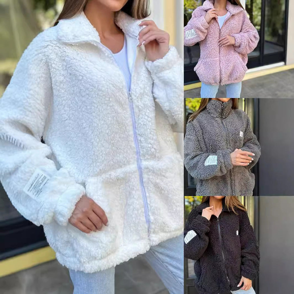 Damen Kuschelige Fleecejacke mit praktischen Taschen und hohen Kragen