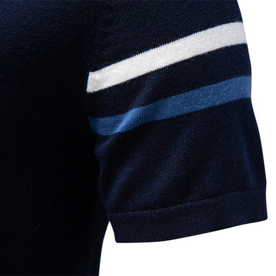 Herren nan feines Baumwollstrickshirt mit Rundhalsausschnitt kurzärmelig und kontrastierenden Ärmelstreifen Shopnory