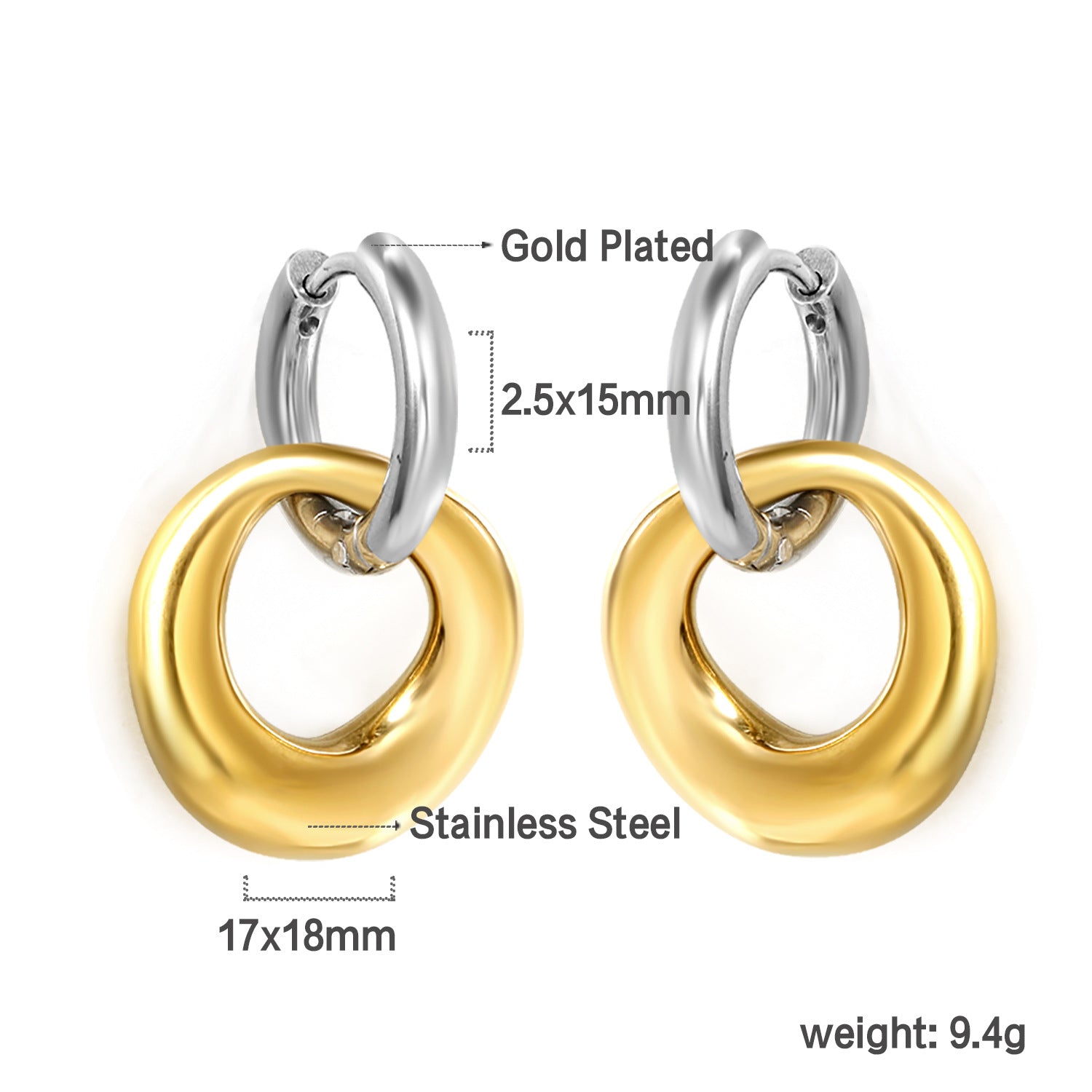 Damen Hängende Ohrstecker aus hochwertigem Edelstahl mit goldplattiertem Design Shop Nory