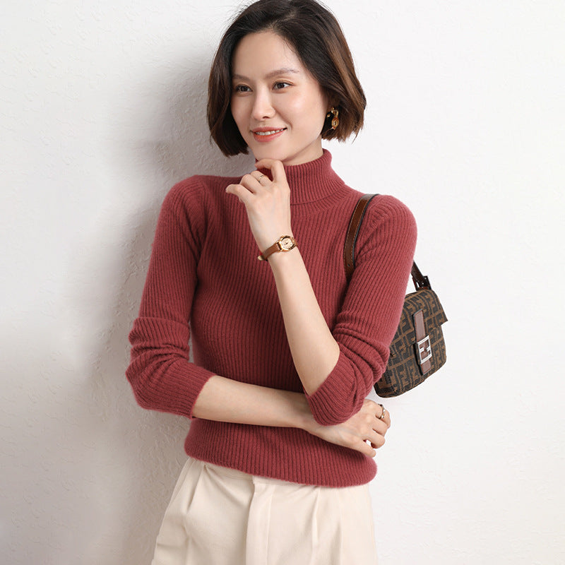 Damen Taillierter Feinstrick-Rollkragenpullover mit feiner Rippenstruktur und Kaschmir-Optik Shop Nory