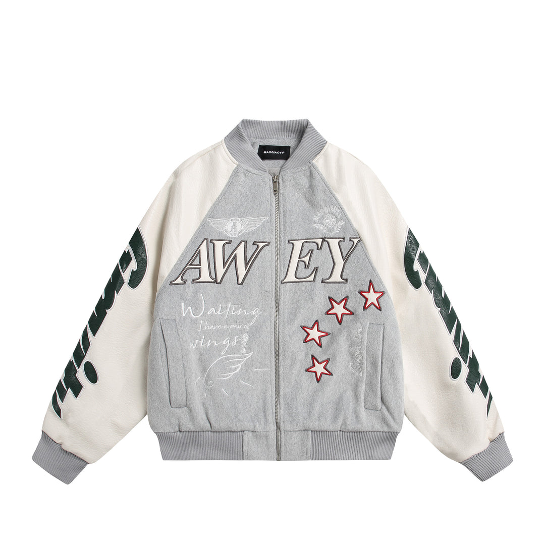 Unisex Varsity-Bomberjacke im Materialmix mit Stick- und Applikationsdetails Shop Nory