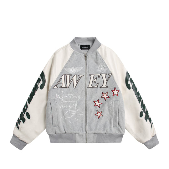 Unisex Varsity-Bomberjacke im Materialmix mit Stick- und Applikationsdetails Shop Nory