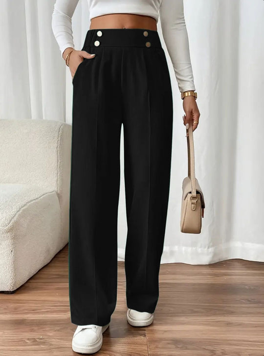 Damen Hochtaillierte Palazzo-Hose mit Zierknopfleiste, Bügelfalte und Eingrifftaschen Shop Nory