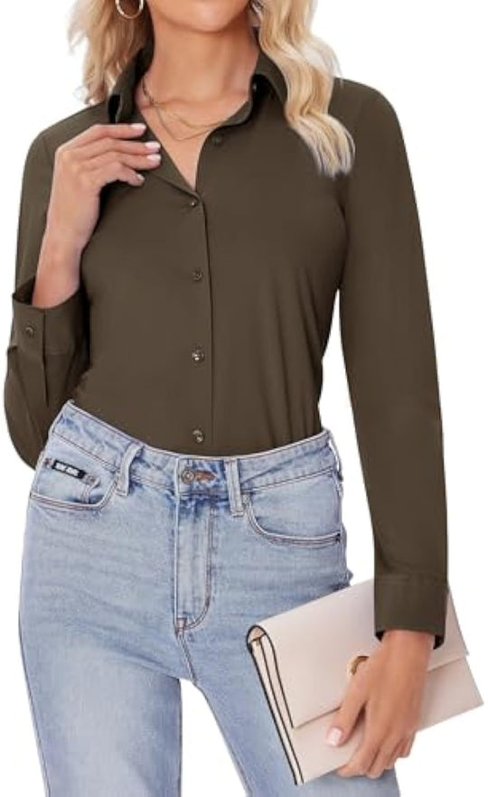 Damen Klassische Viskose-Stretch Hemdbluse mit Kentkragen und Manschetten Shop Nory