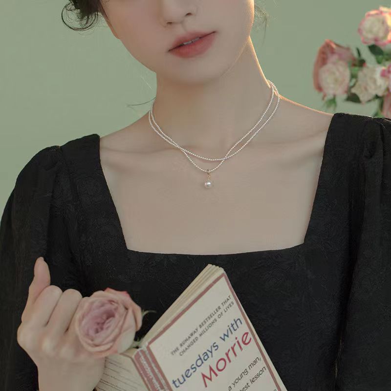 Damen Doppelstrang-Halskette mit eleganter Perle Shop Nory