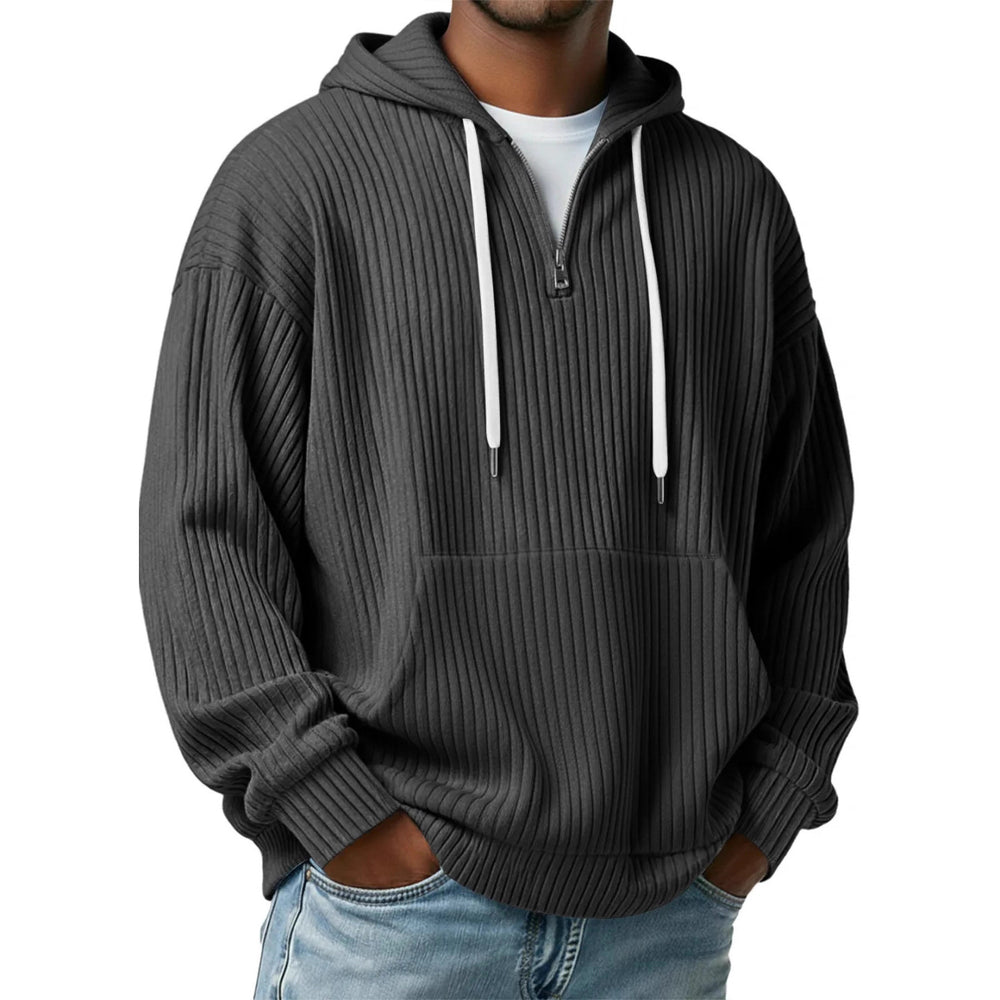 Herren gerippter Halfzip-Hoodie mit Kapuze, Kängurutasche und oversized Casual-Schnitt Shop Nory