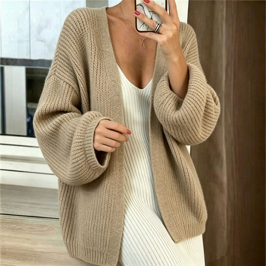 Damen Oversize-Cardigan aus grobem Rippstrick mit Ballonärmeln Shop Nory