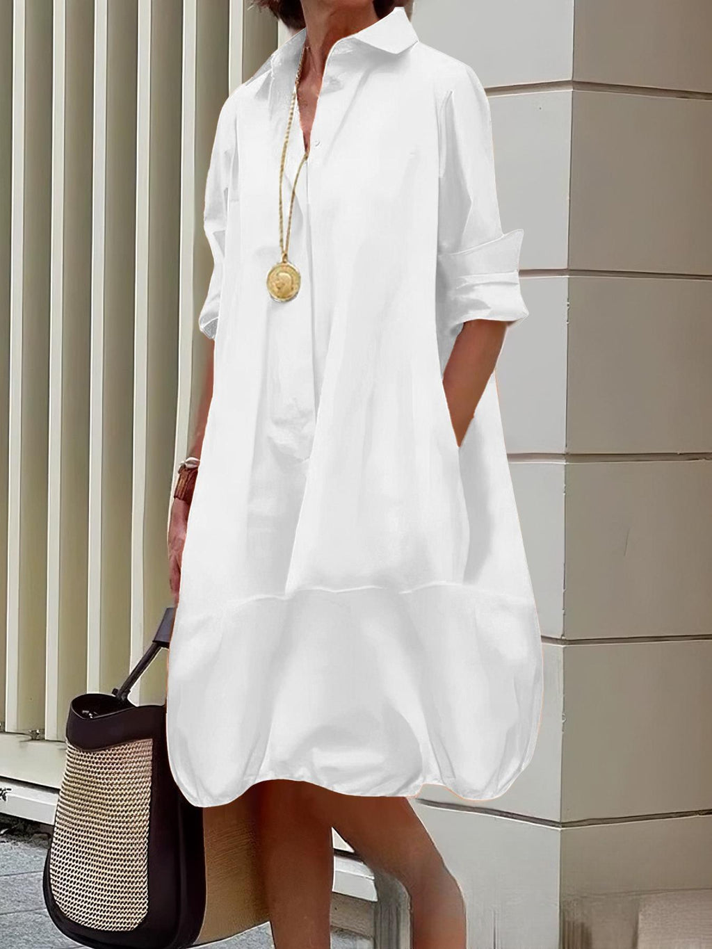 Damen Lässiges Hemdblusenkleid mit weit geschnittenem Saum ShopNory