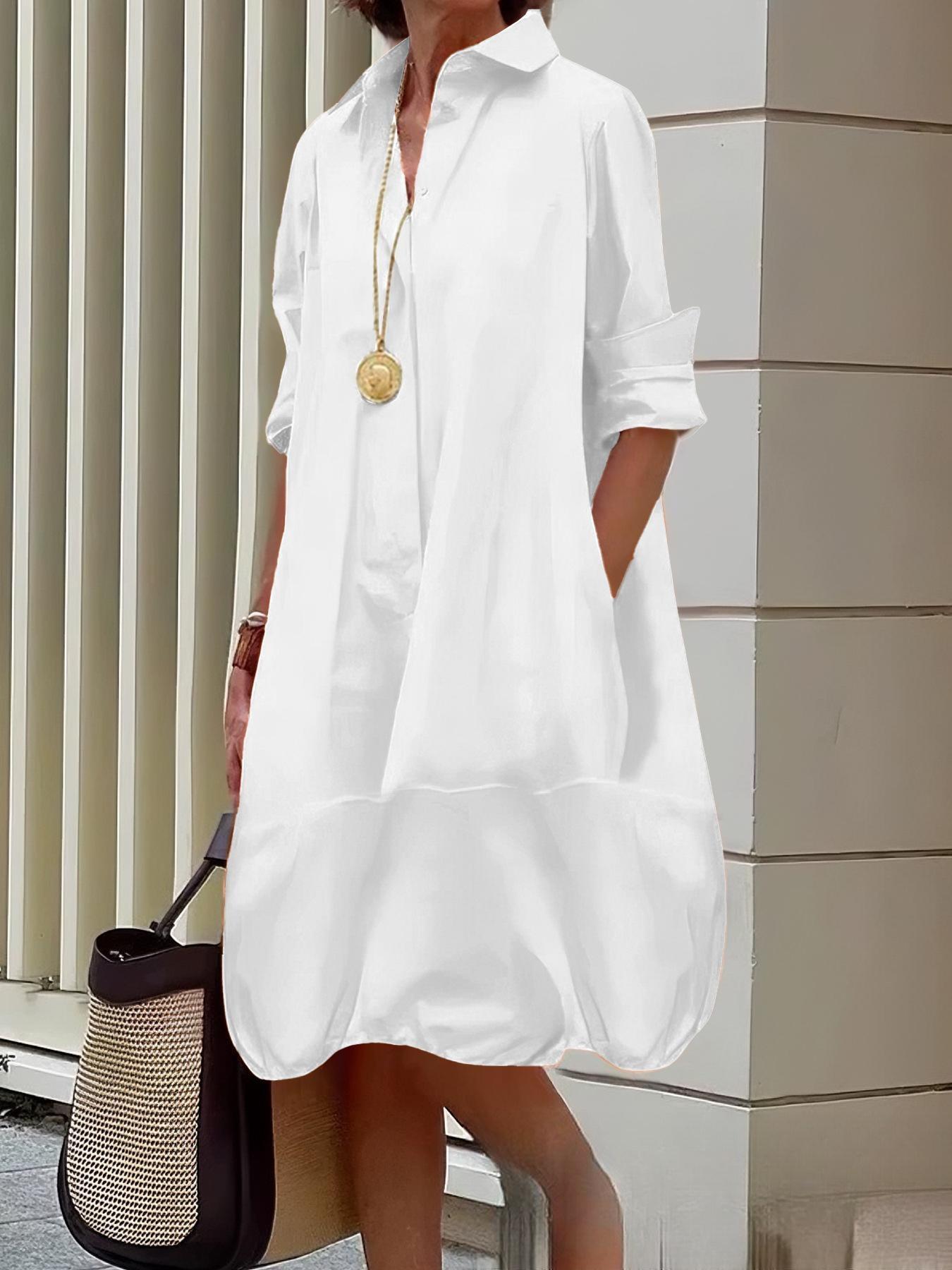 Damen Lässiges Hemdblusenkleid mit weit geschnittenem Saum ShopNory