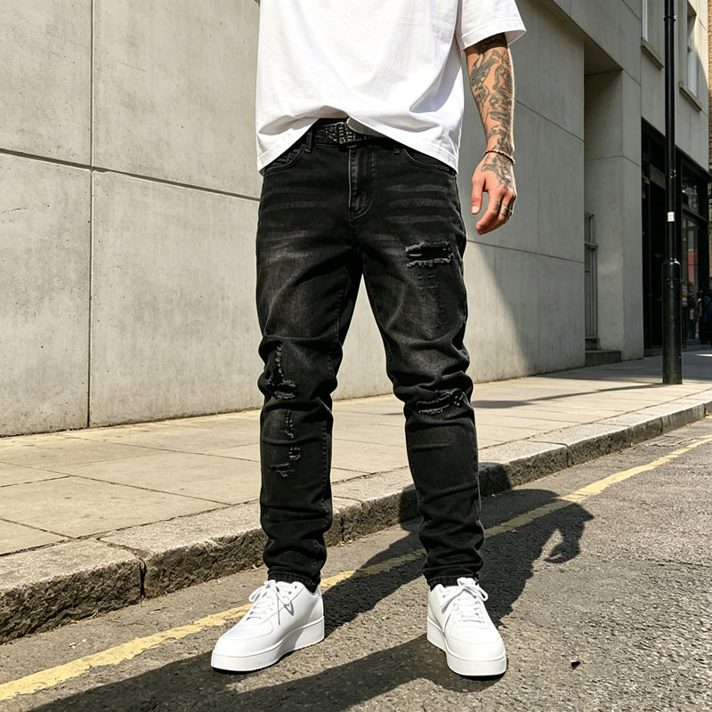 Herren Zerrissene Slim-Fit Jeans Shop Nory